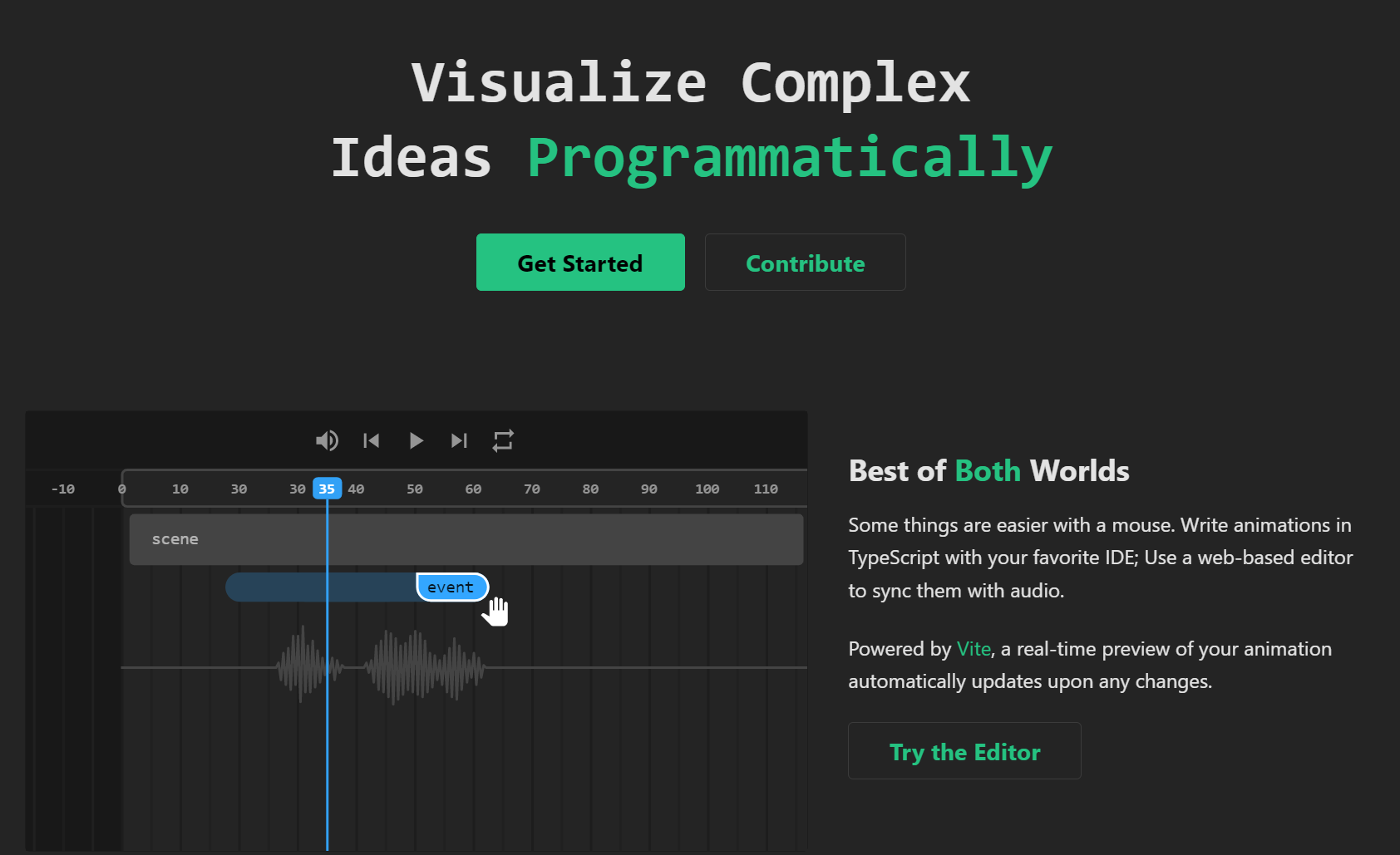 Screenshot of Motion Canvas homepage