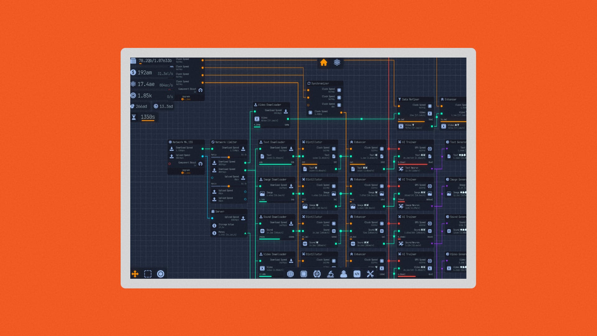 Picture of many colorful nodes interconnecting in a network.