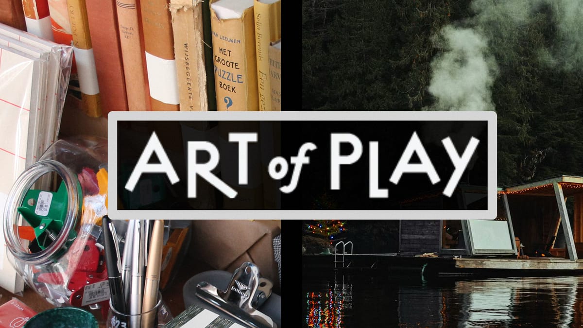 Images of notebooks and pens on the left, with a lakehouse on the right. In the middle it says "Art of Play"